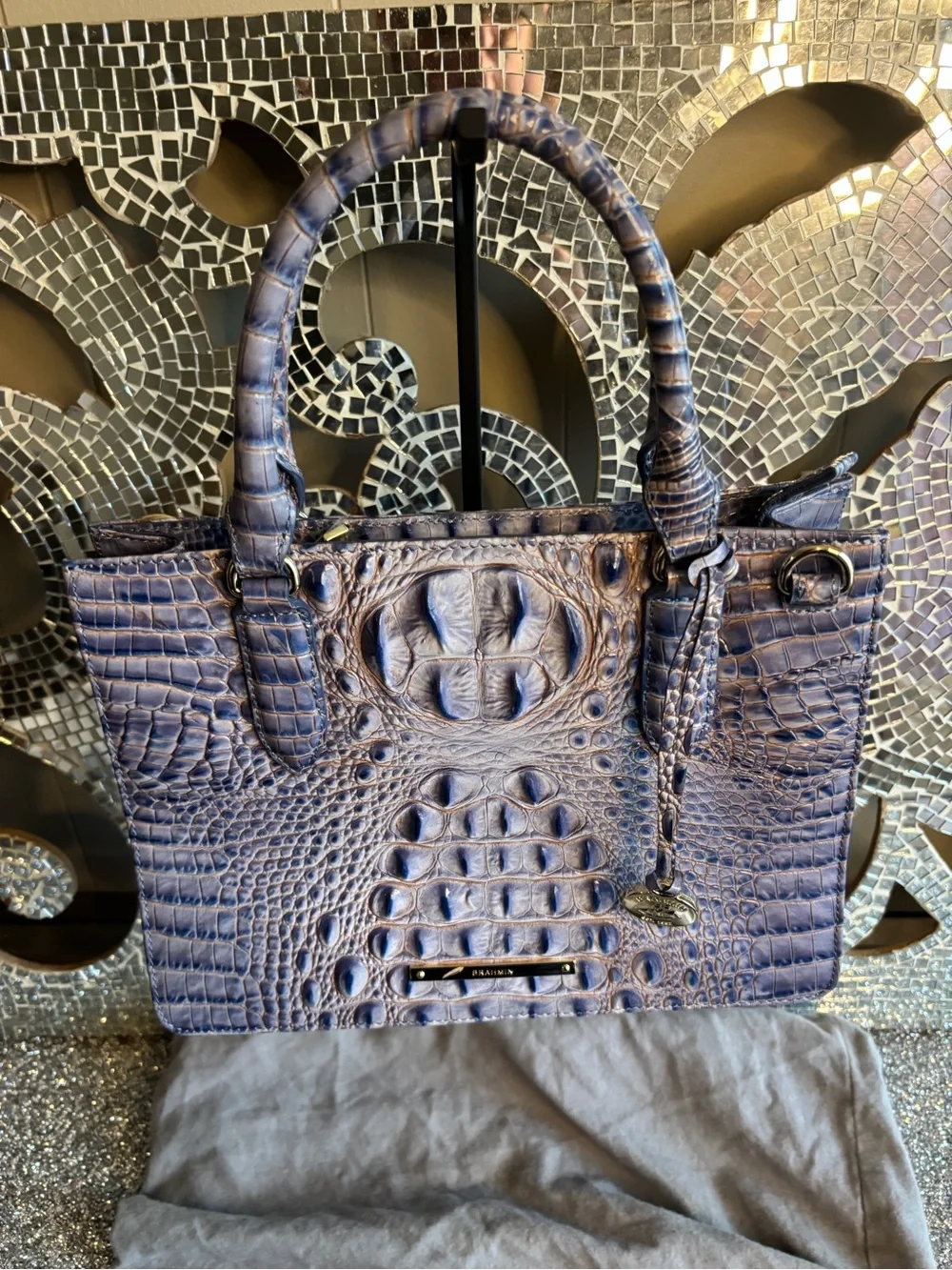 💕Brahmin Purple Croc-Embossed Leather Satchel